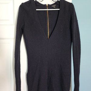 ANN TAYLOR NAVY V NECK SWEATER BACK & SIDE ZIPPERS XS